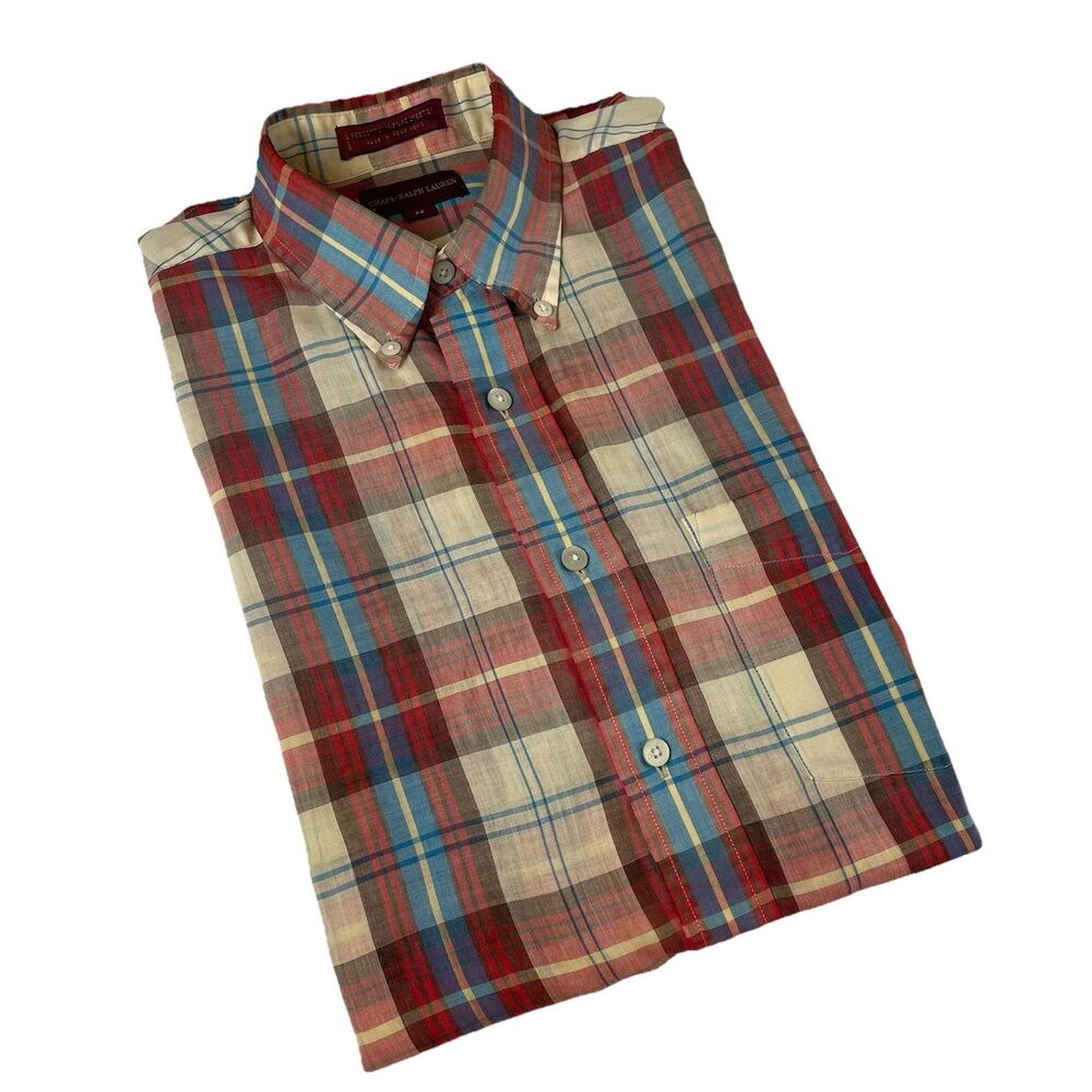 Chaps Ralph Lauren Men’s Vintage Windowpane Plaid Check Button Up Long Sleeve-M